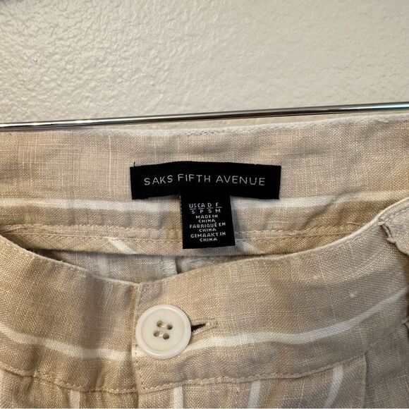 Saks Fifth Avenue Tan and White Linen Shorts - Picture 3 of 4